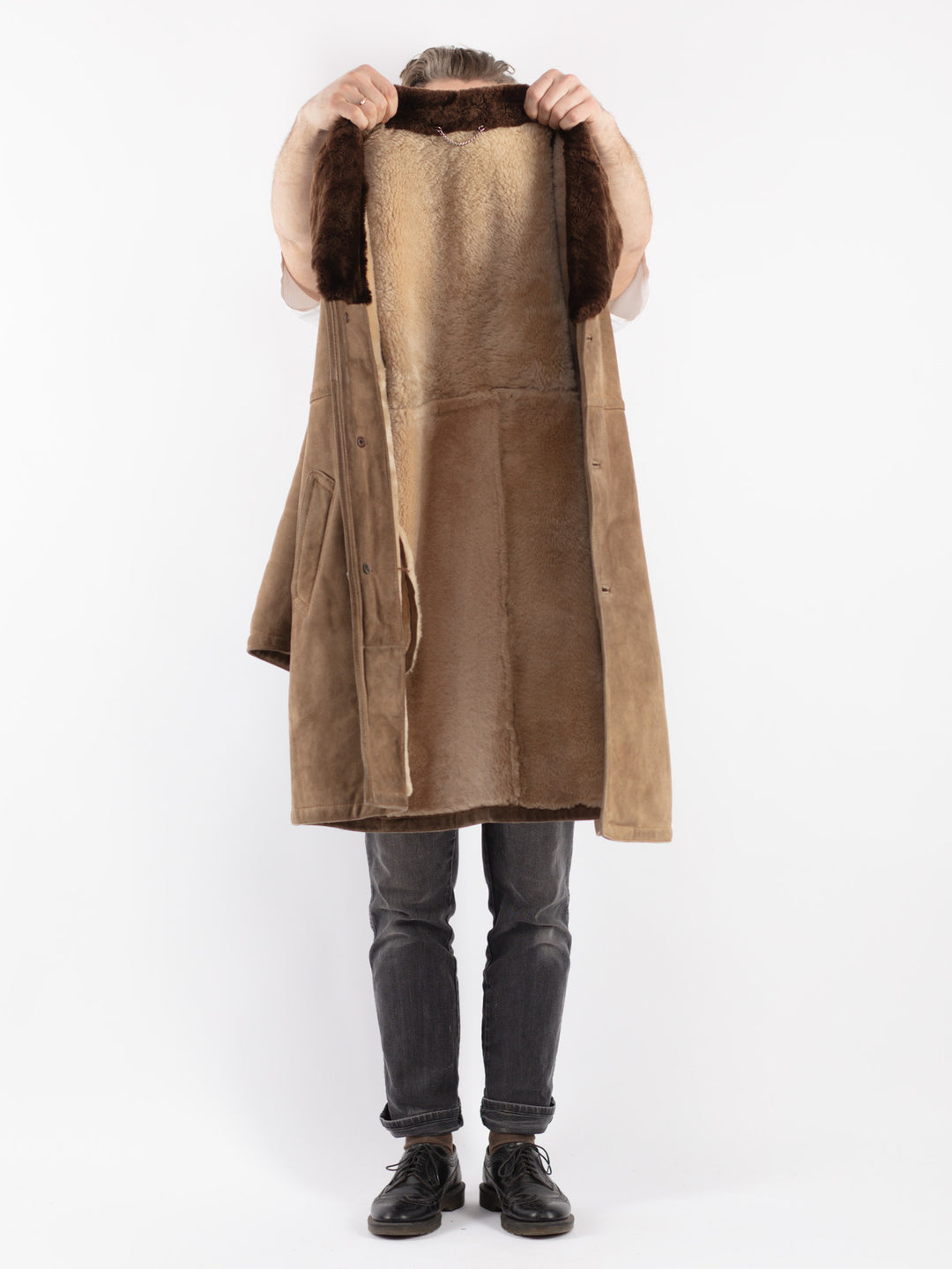 Vintage 70's Men Sheepskin Coat in Beige