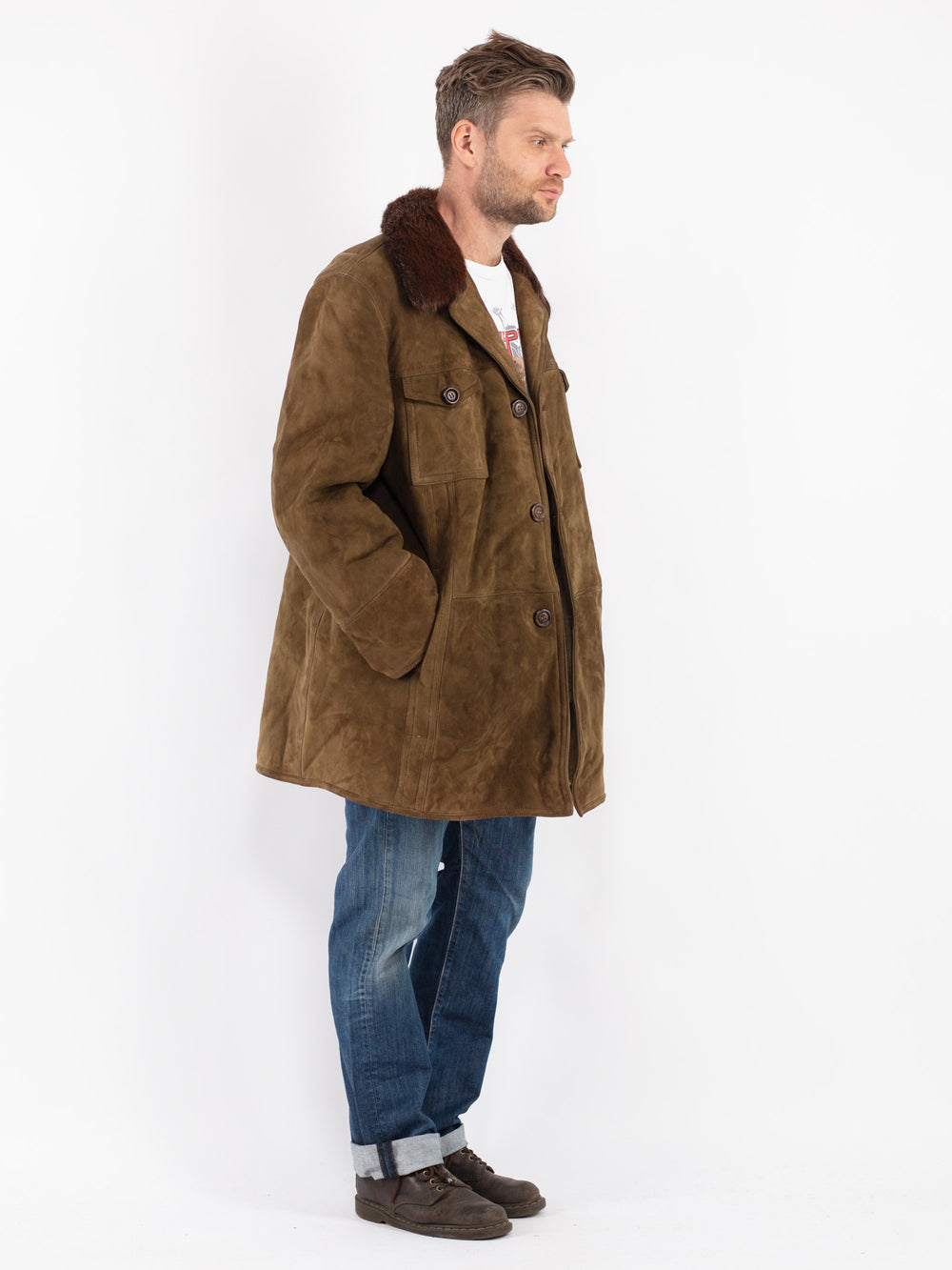 Vintage Men Sheepskin Coat in Green