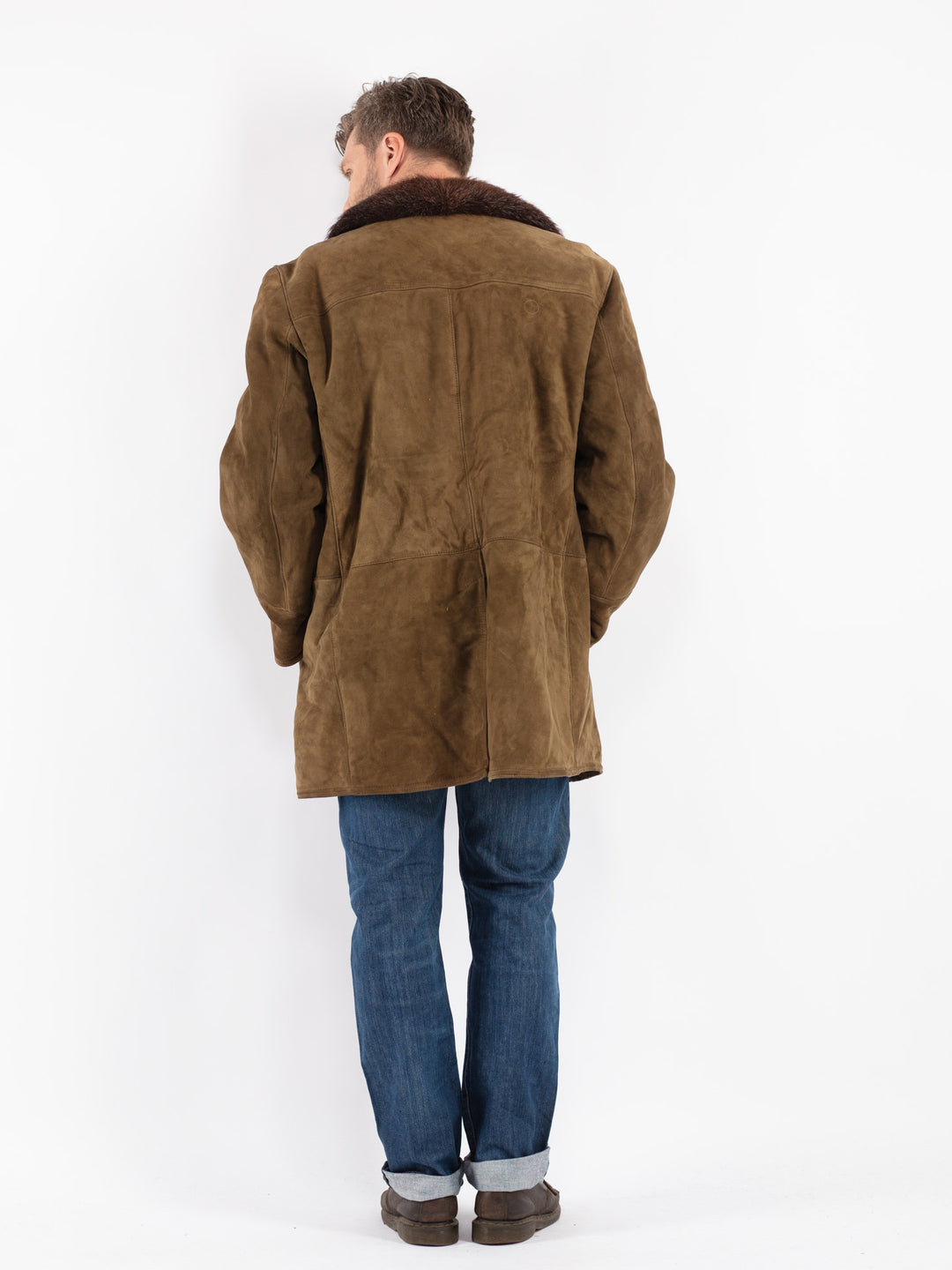 Vintage Men Sheepskin Coat in Green