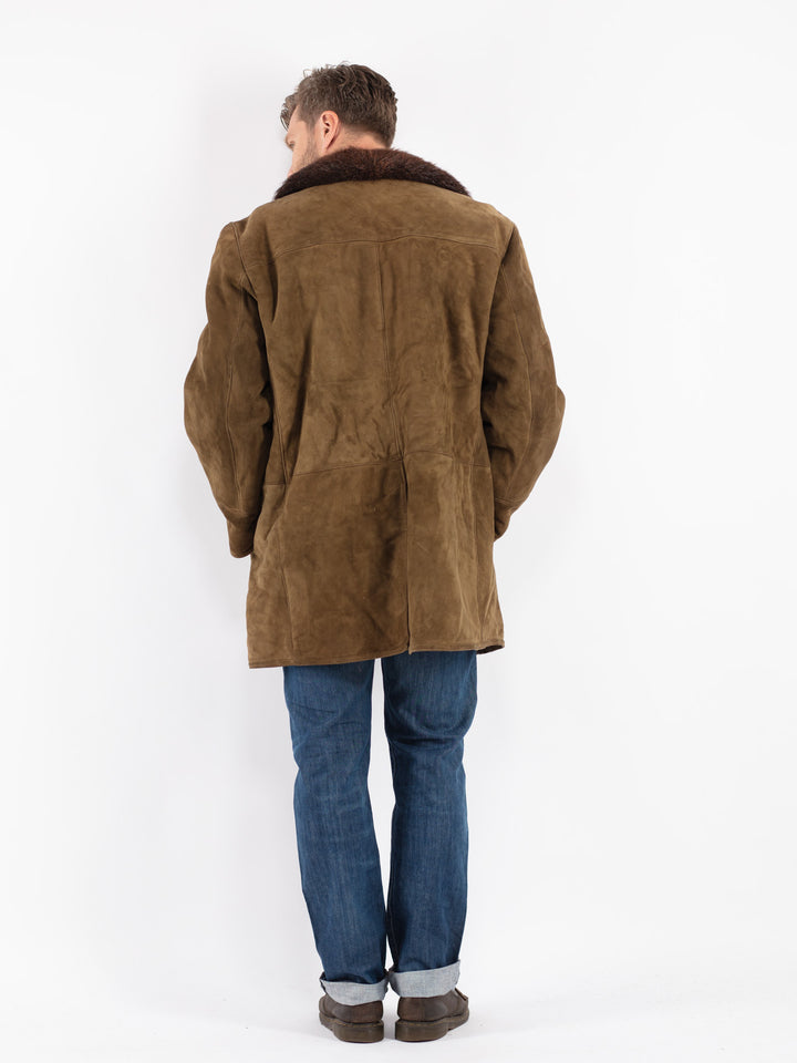 Vintage Men Sheepskin Coat in Green