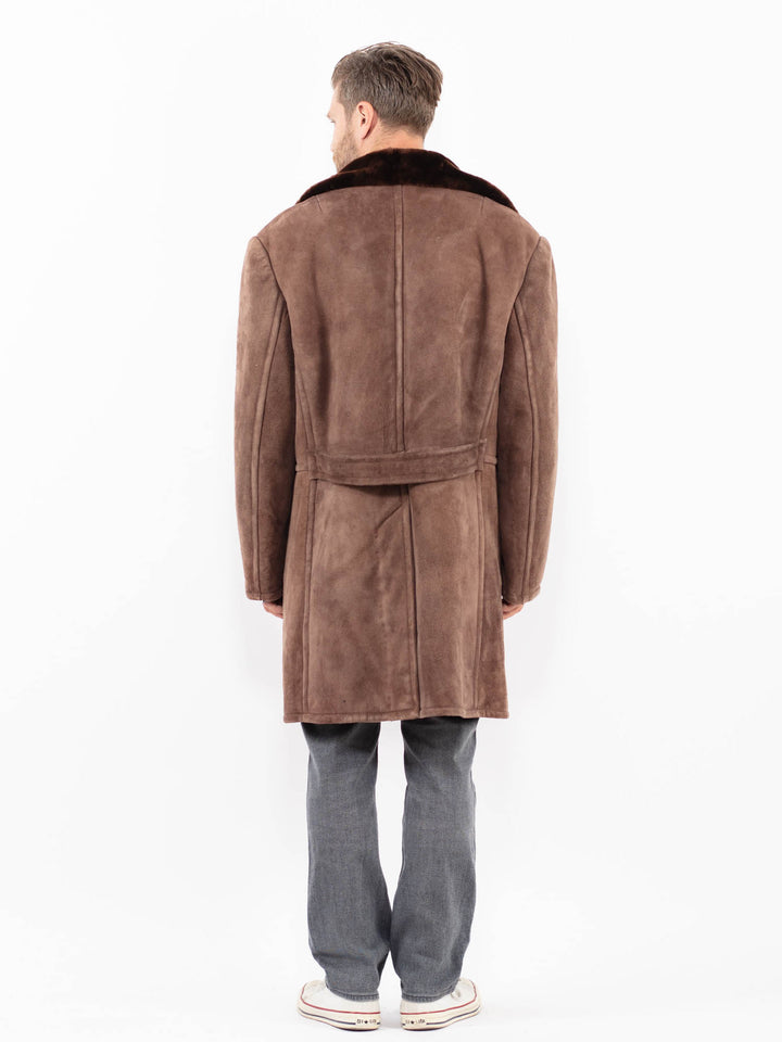 Vintage 70's Men Sheepskin Shearling Coat in BrownZ1979