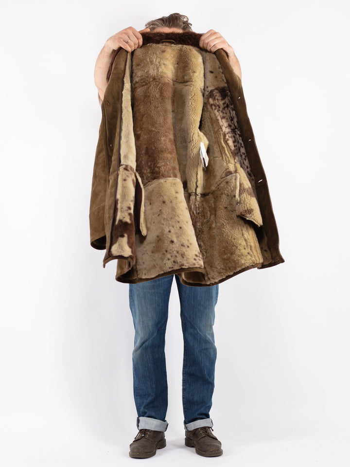 Vintage Men Sheepskin Coat in Green