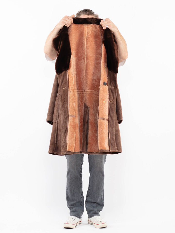 Vintage 70's Men Sheepskin Shearling Coat in BrownZ1979