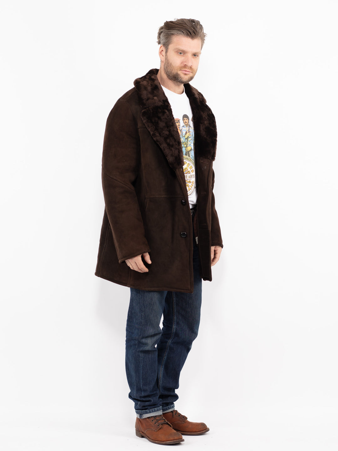 Vintage 70's Men Sheepskin Coat in BrownZ2711