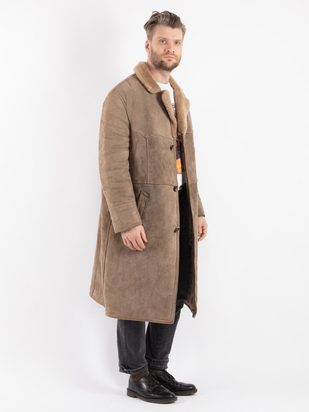 Vintage 70's Men Sheepskin Coat in Beige