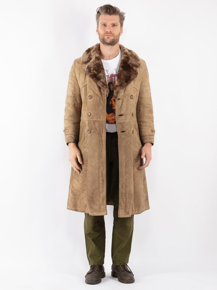 Vintage Men Sheepskin Coat in Beige