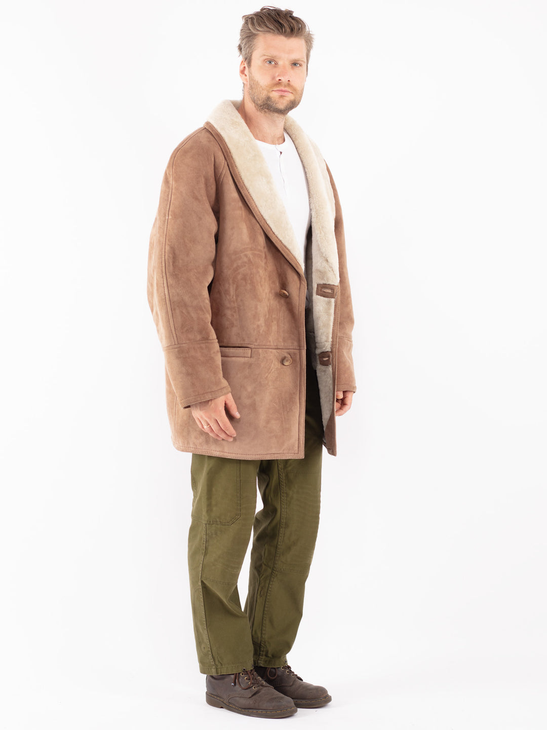 Vintage 70's Men Sheepskin Coat in Beige