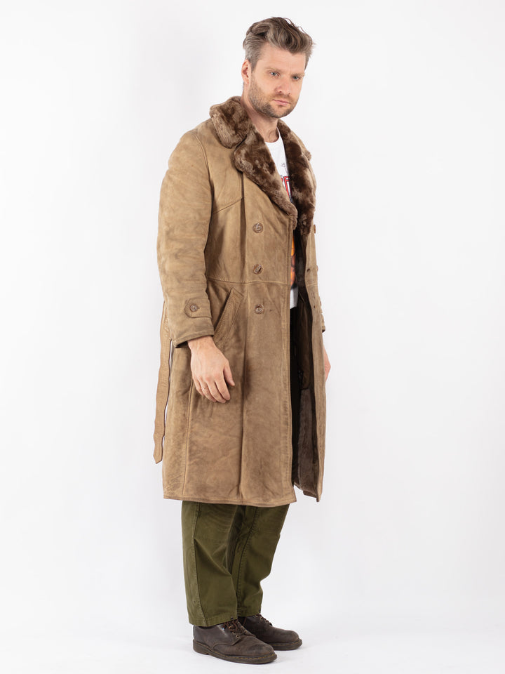 Vintage Men Sheepskin Coat in Beige