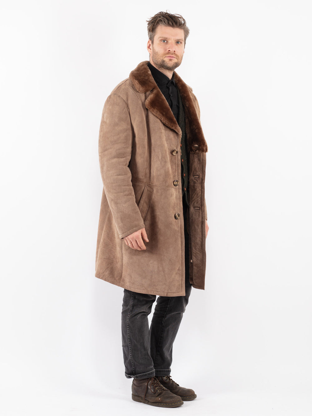 Vintage 70's Men Sheepskin Coat in Beige