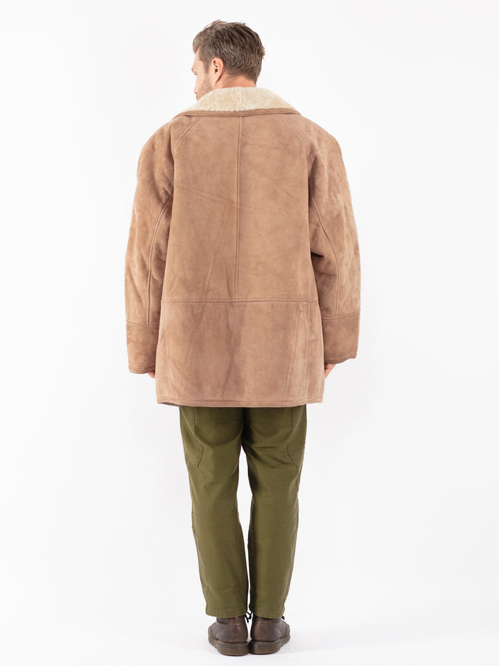 Vintage 70's Men Sheepskin Coat in Beige