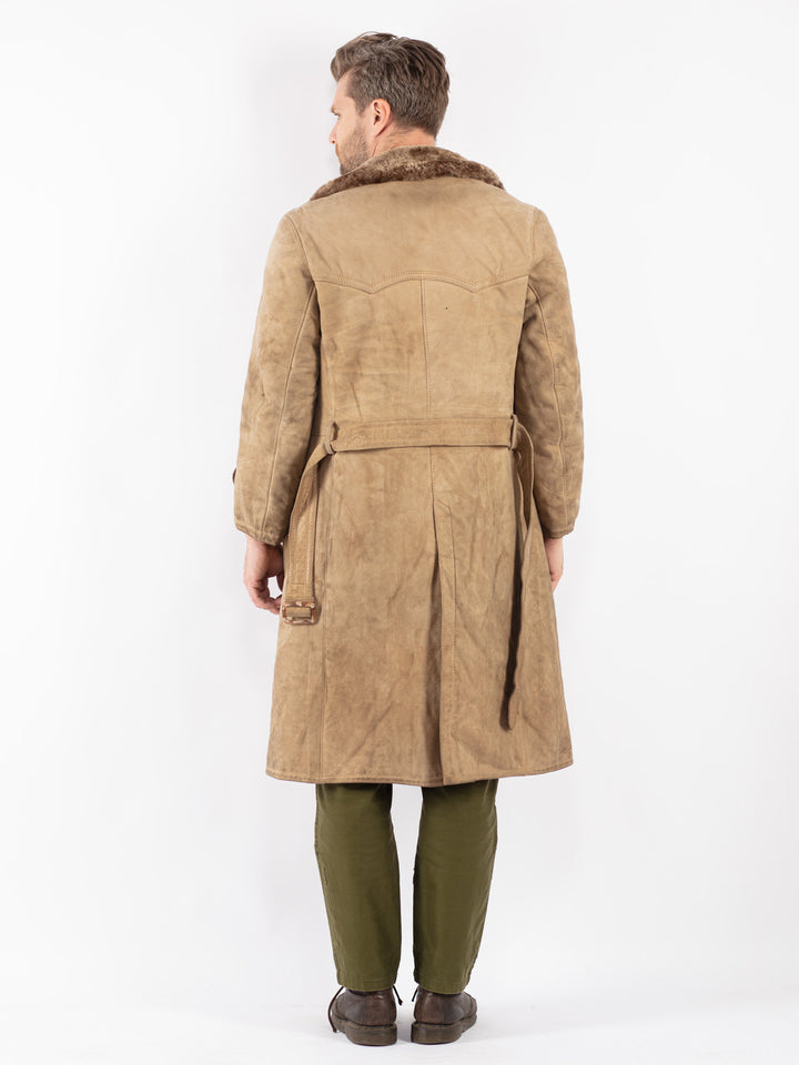 Vintage Men Sheepskin Coat in Beige