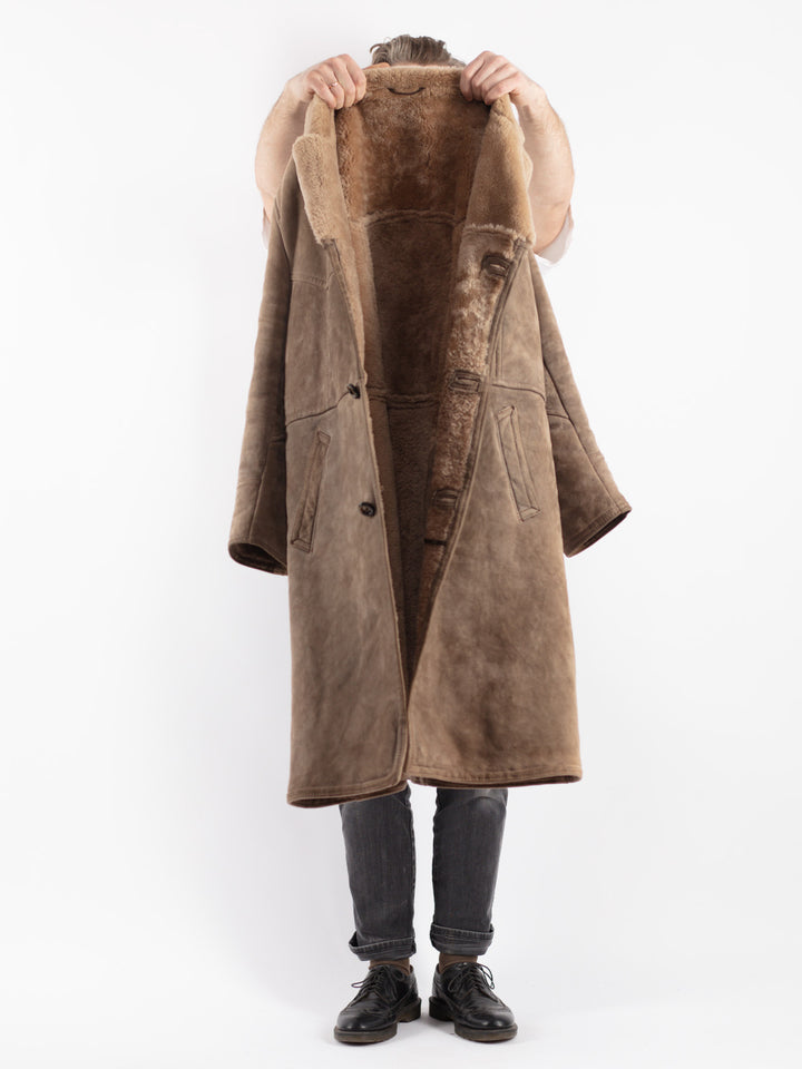 Vintage 70's Men Sheepskin Coat in Beige