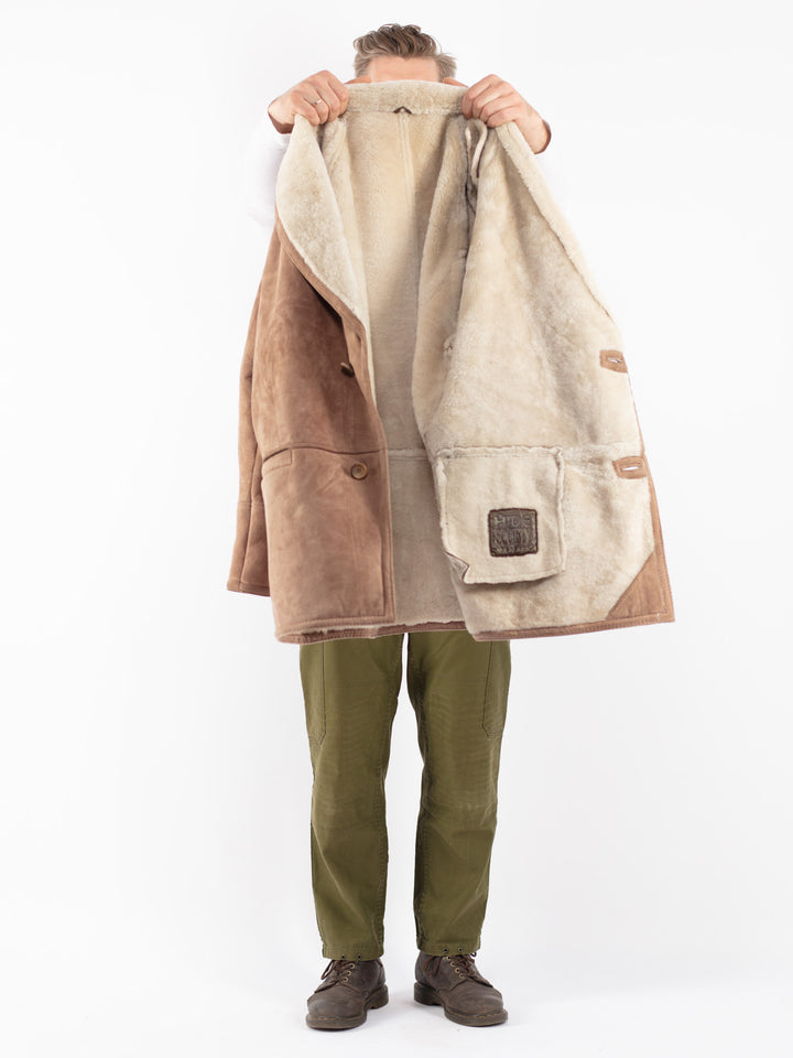 Vintage 70's Men Sheepskin Coat in Beige
