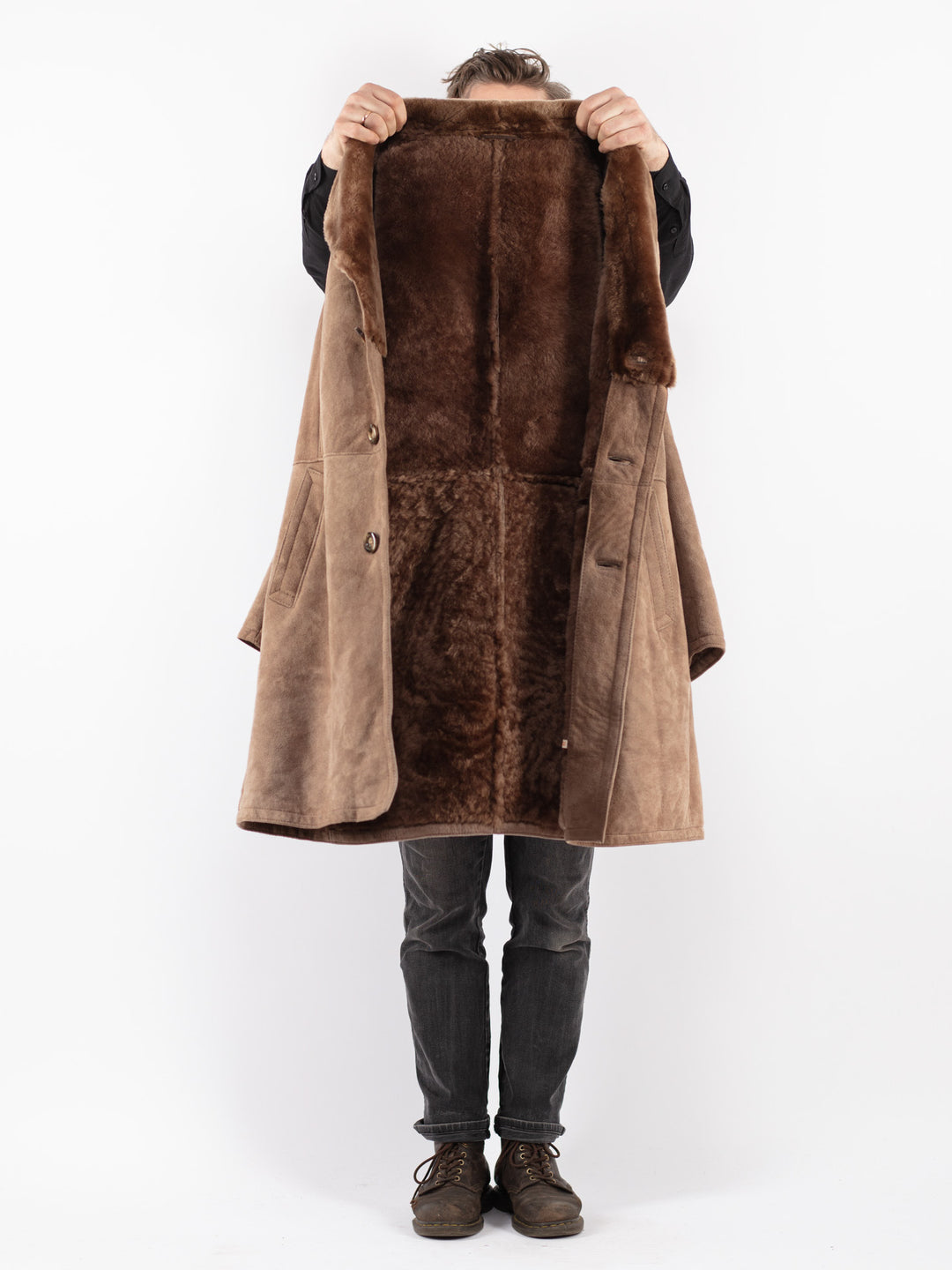 Vintage 70's Men Sheepskin Coat in Beige