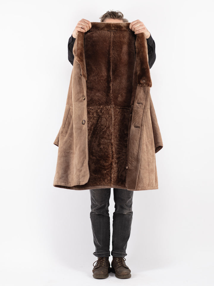 Vintage 70's Men Sheepskin Coat in Beige