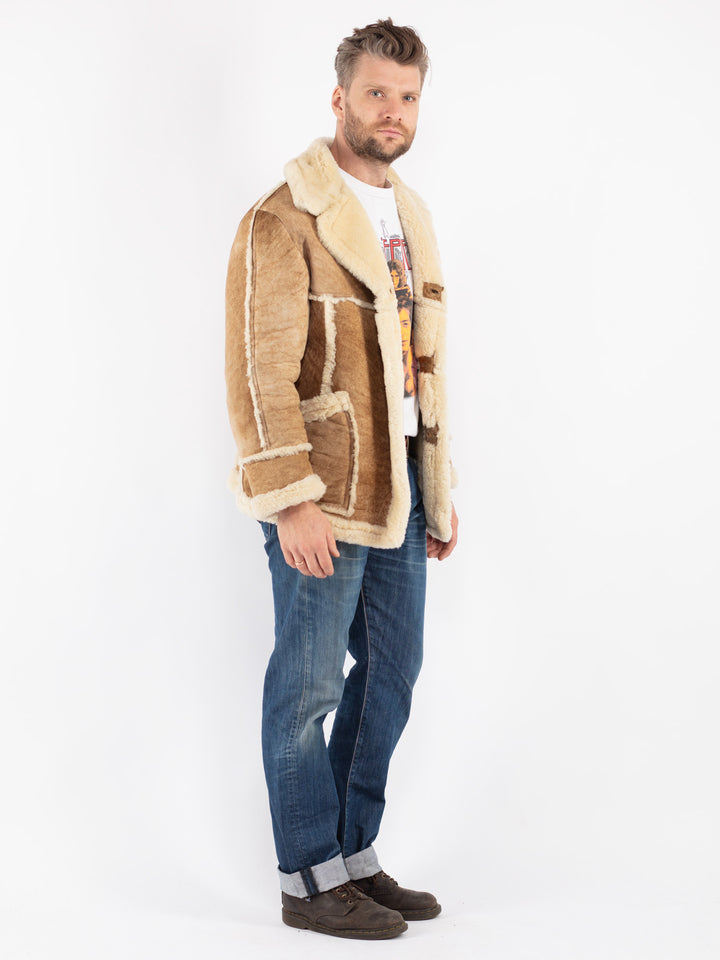 Vintage Men Sheepskin Coat in Beige