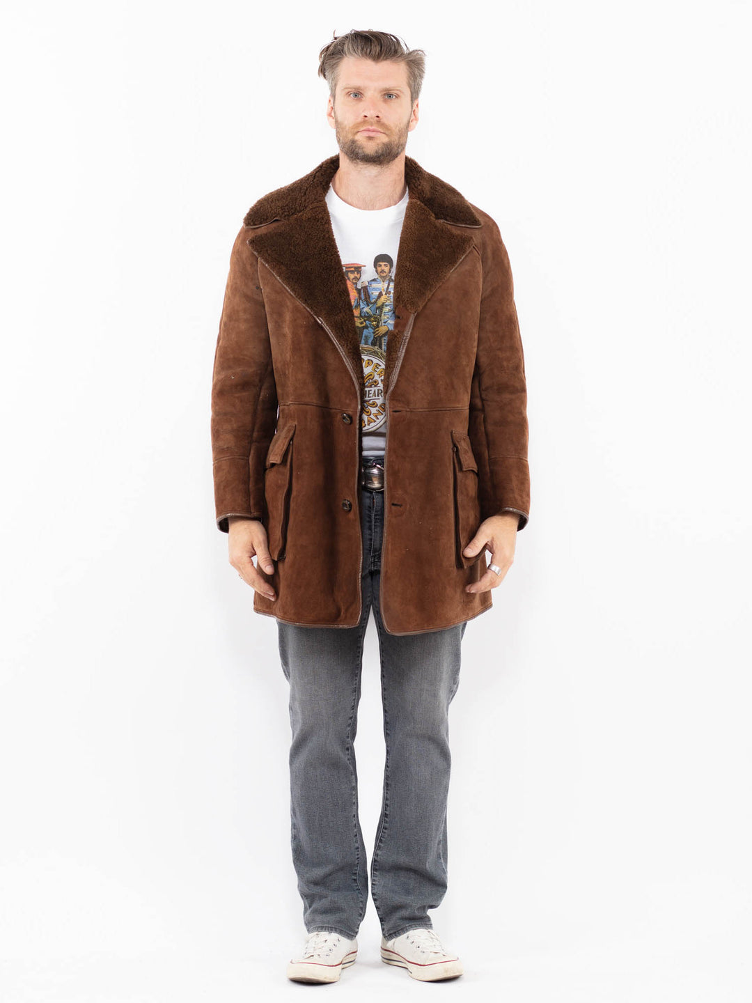 Vintage 70's Men Sheepskin Coat in BrownZ1981