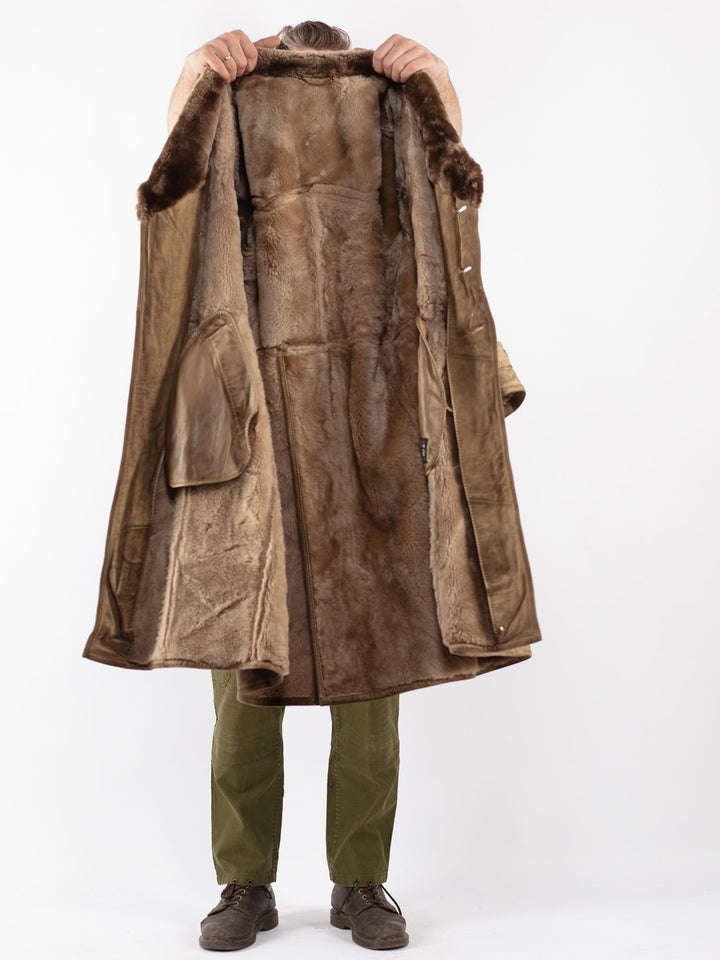Vintage Men Sheepskin Coat in Beige