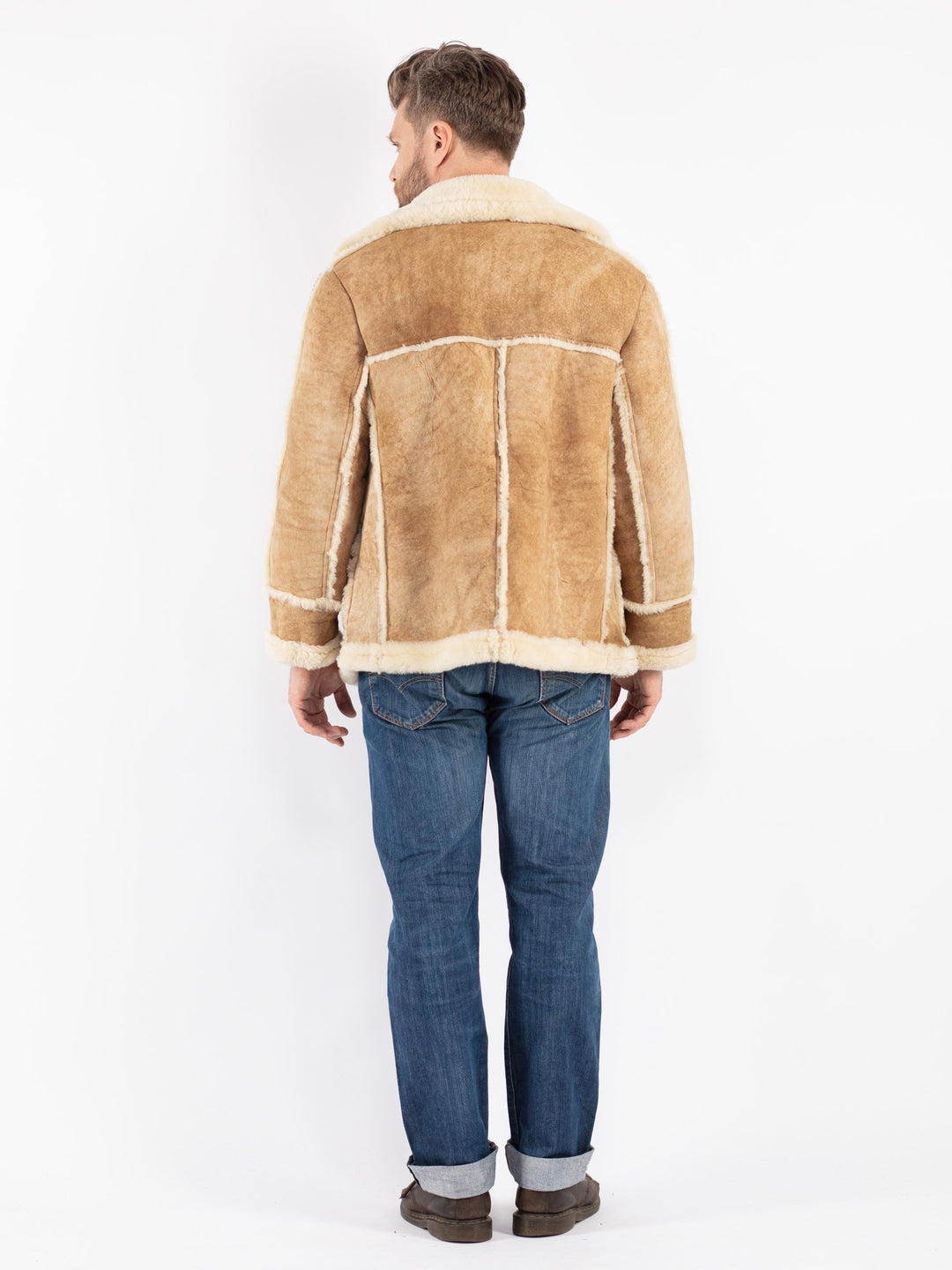 Vintage Men Sheepskin Coat in Beige
