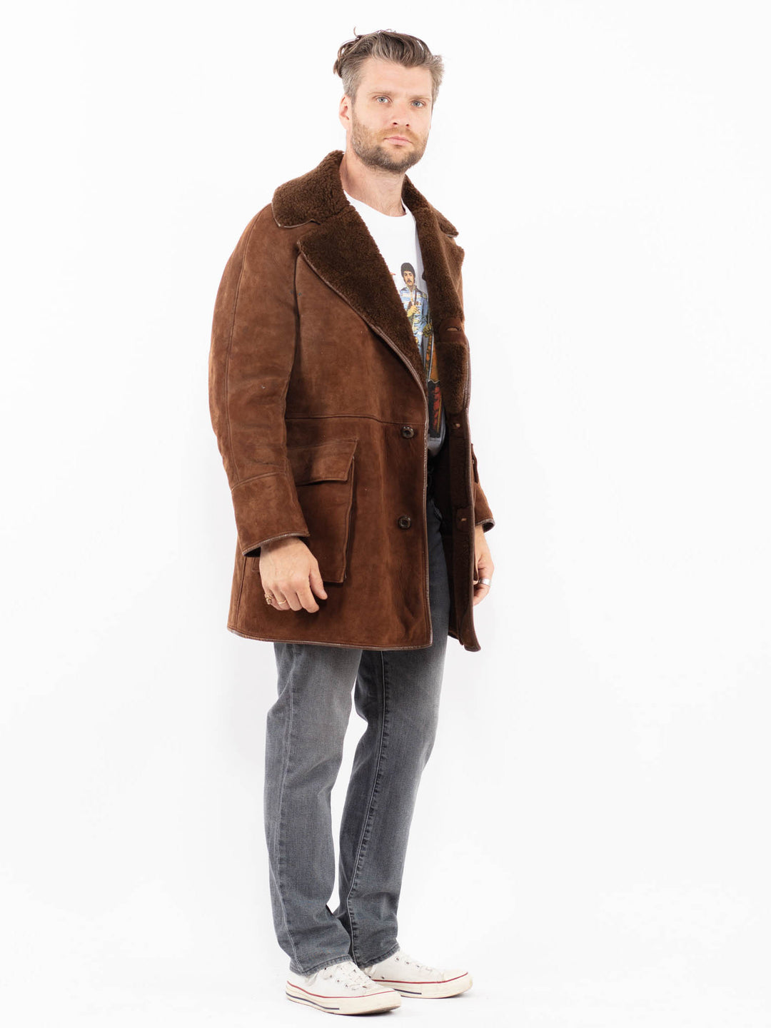 Vintage 70's Men Sheepskin Coat in BrownZ1981
