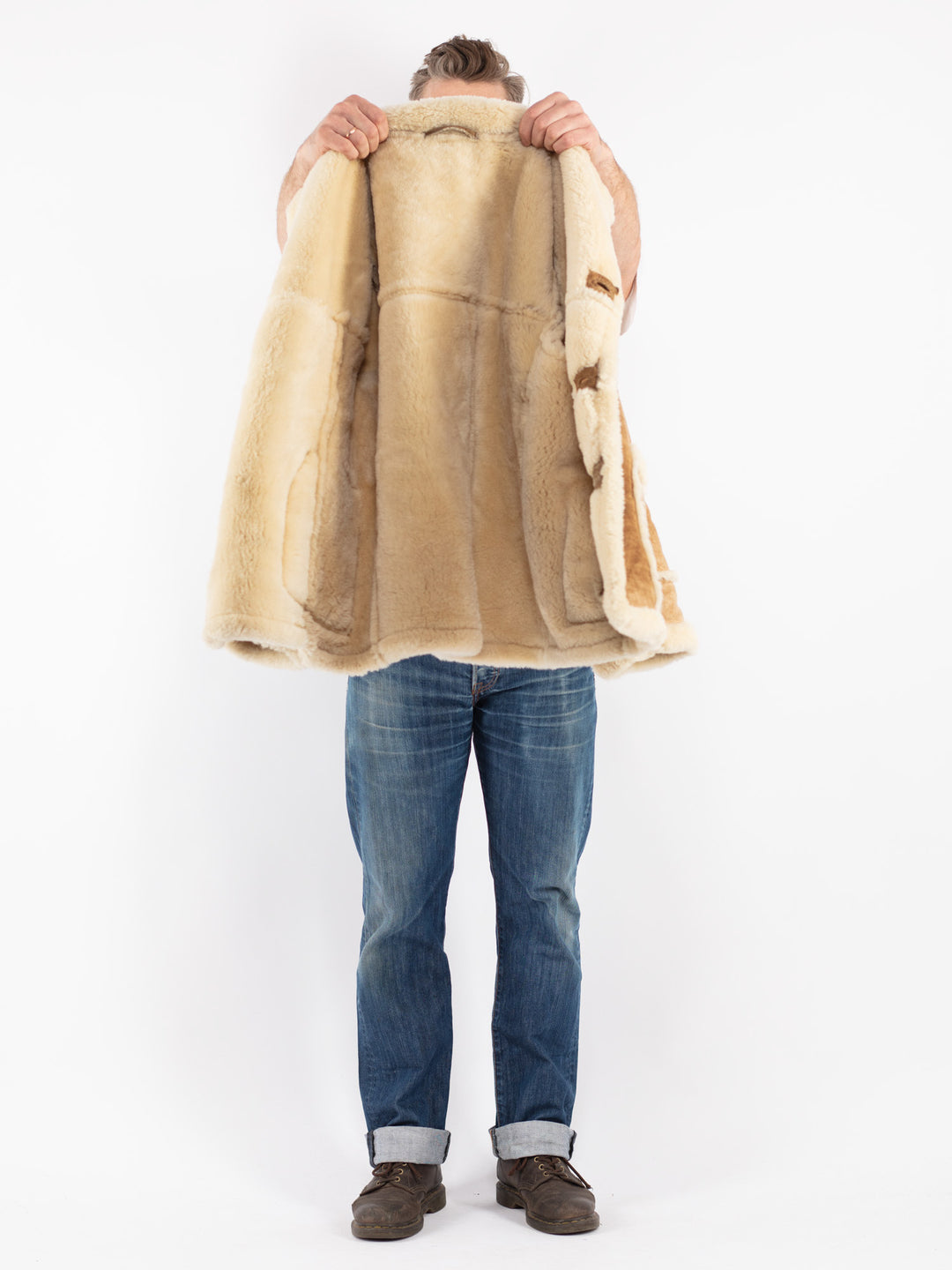 Vintage Men Sheepskin Coat in Beige