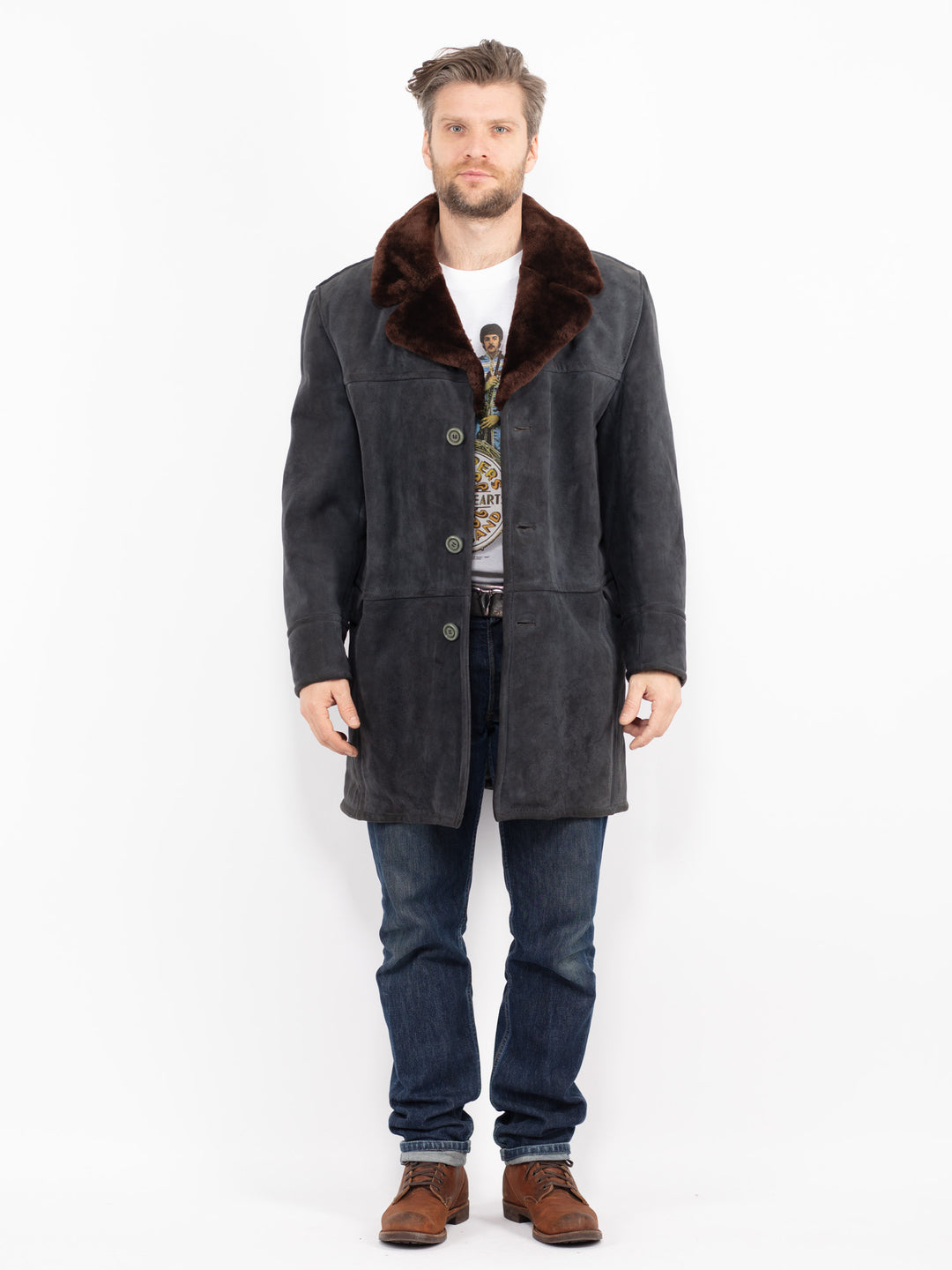 Vintage 70's Men Sheepskin Coat in GrayZ2713