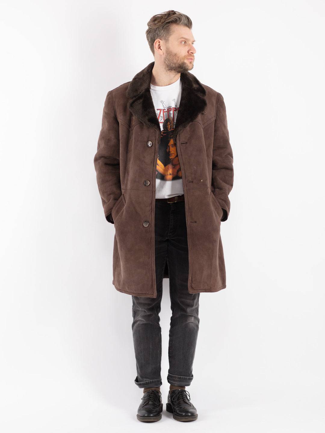 Vintage 70's Men Sheepskin Coat in Brown - NorthernGrip