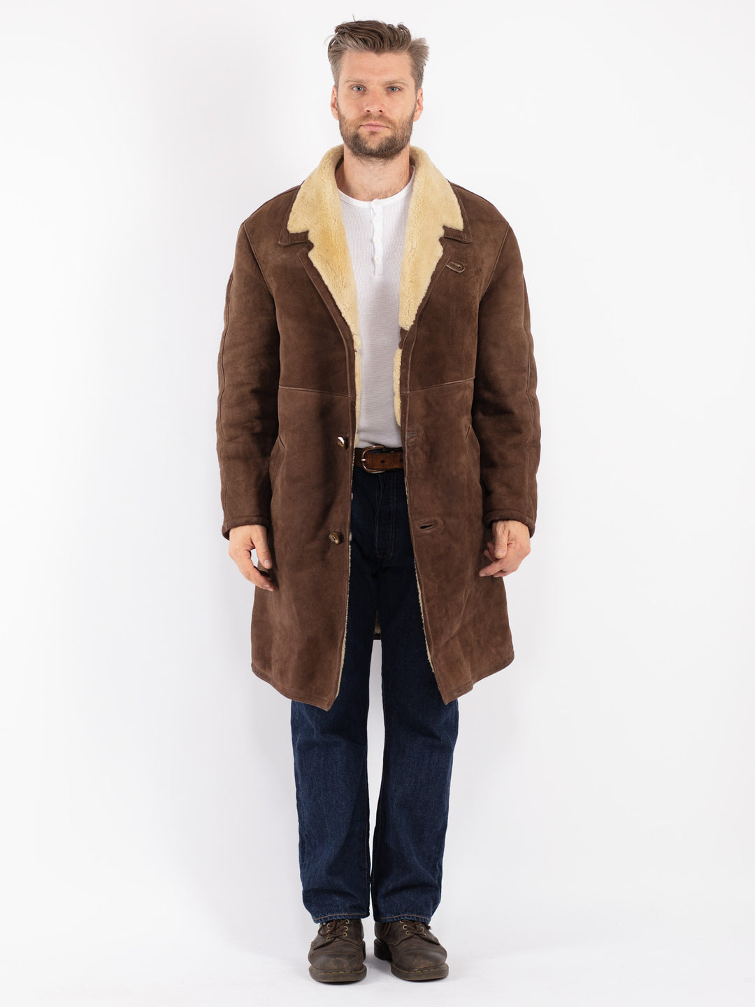 Vintage 70's Men Sheepskin Coat in Brown