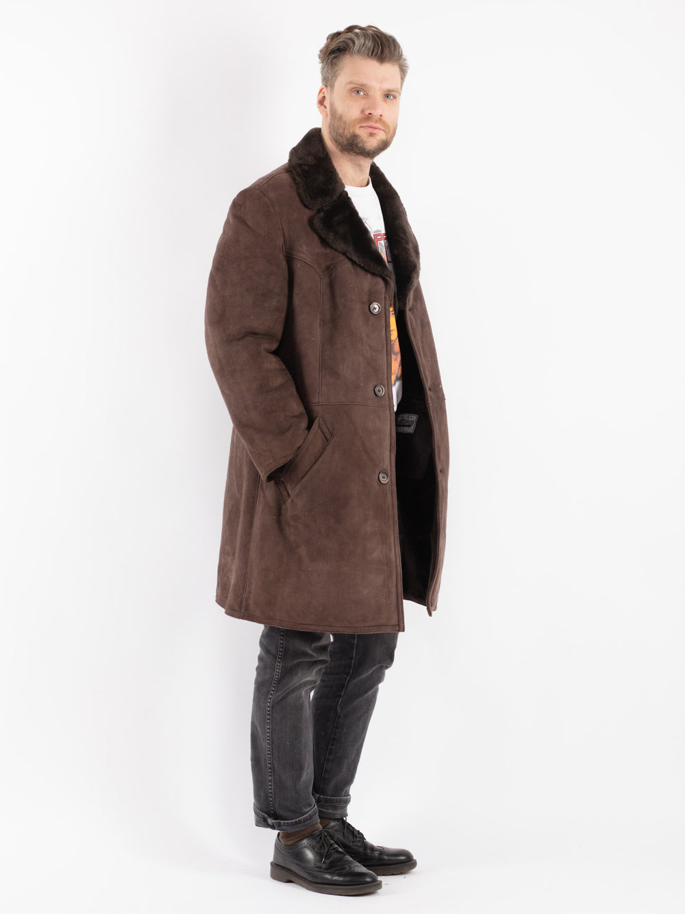 Vintage 70's Men Sheepskin Coat in Brown - NorthernGrip