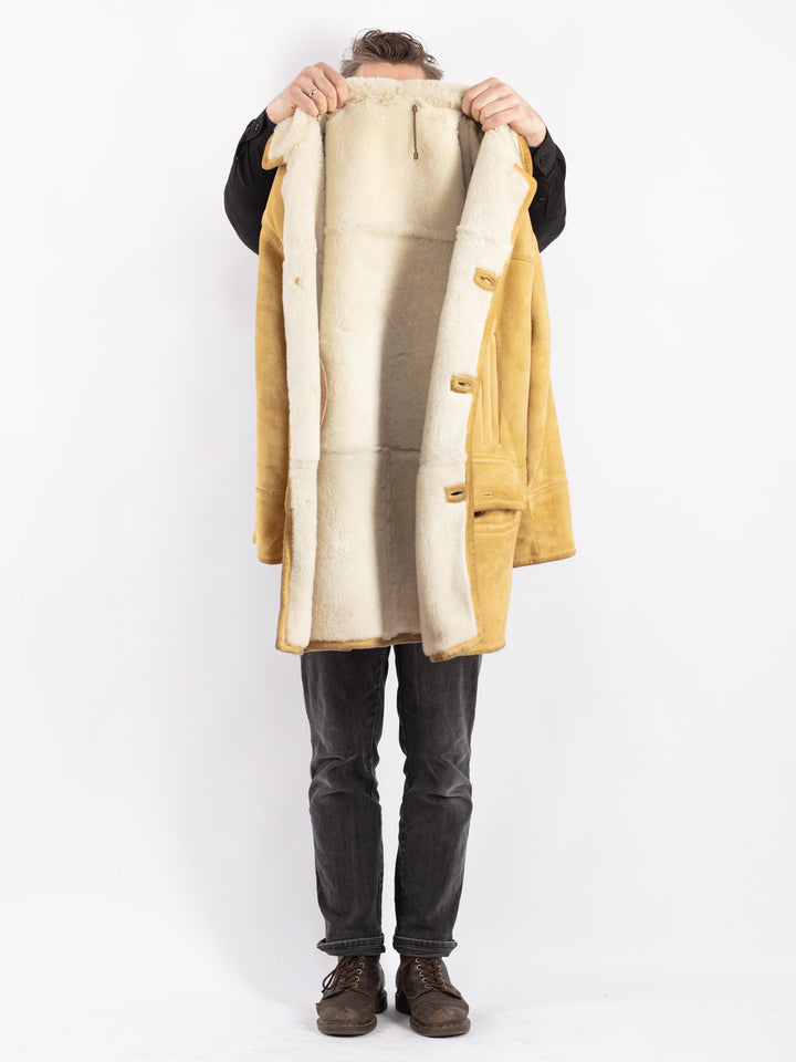 Vintage 70's Men Sheepskin Coat in Beige