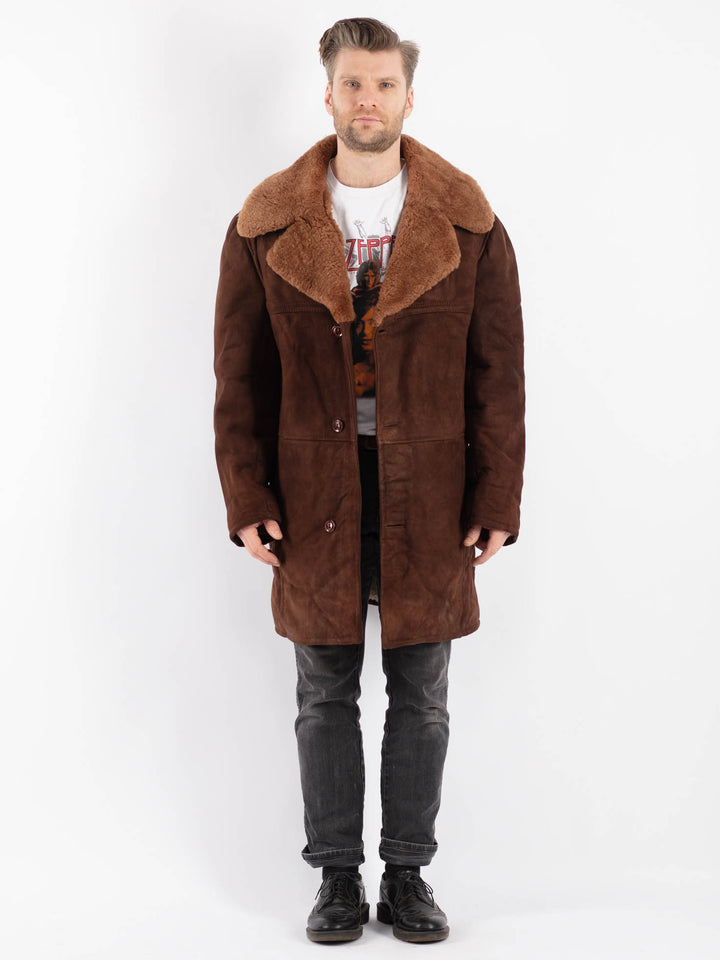 Vintage 70's Men Sheepskin Shearling Coat in Brown