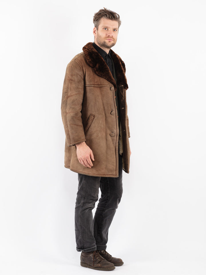 Vintage 70's Men Sheepskin Coat in Beige