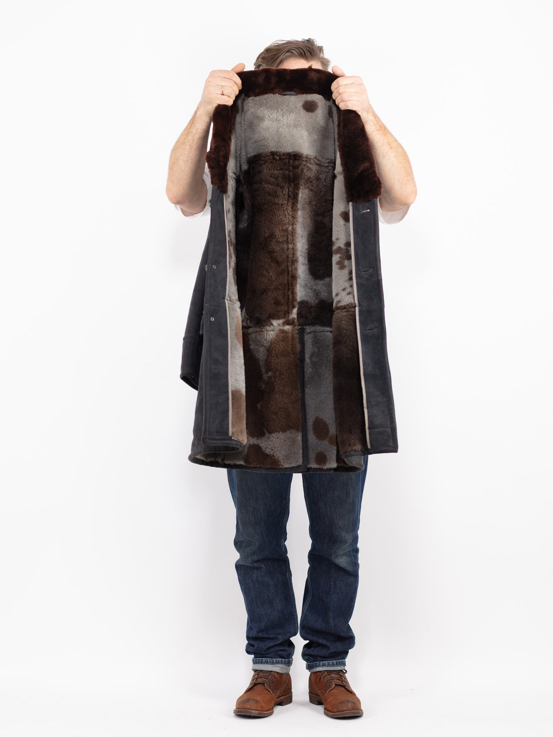 Vintage 70's Men Sheepskin Coat in GrayZ2713