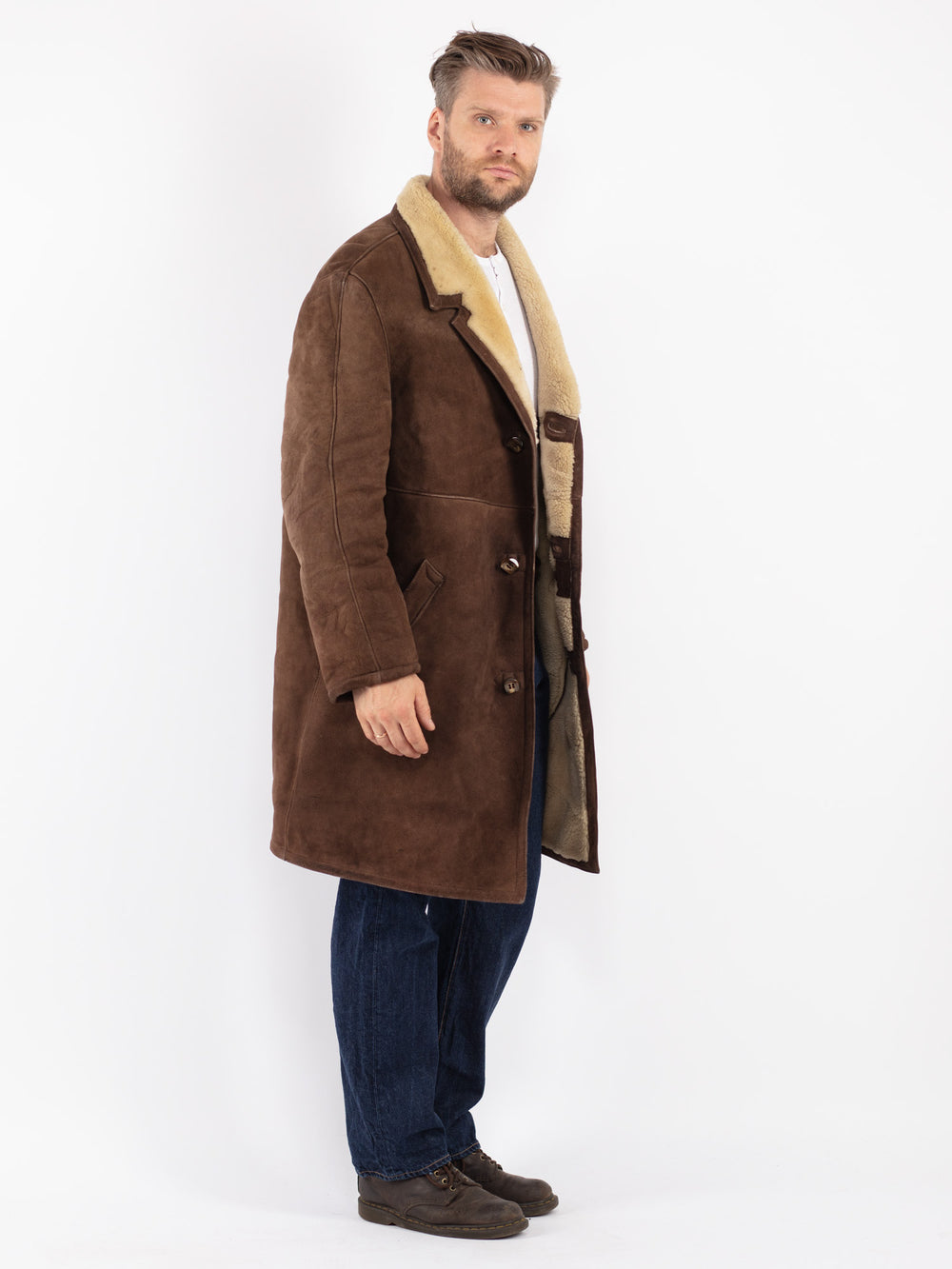 Vintage 70's Men Sheepskin Coat in Brown