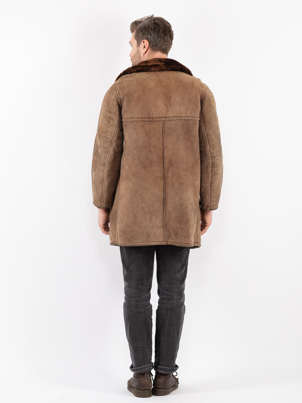 Vintage 70's Men Sheepskin Coat in Beige