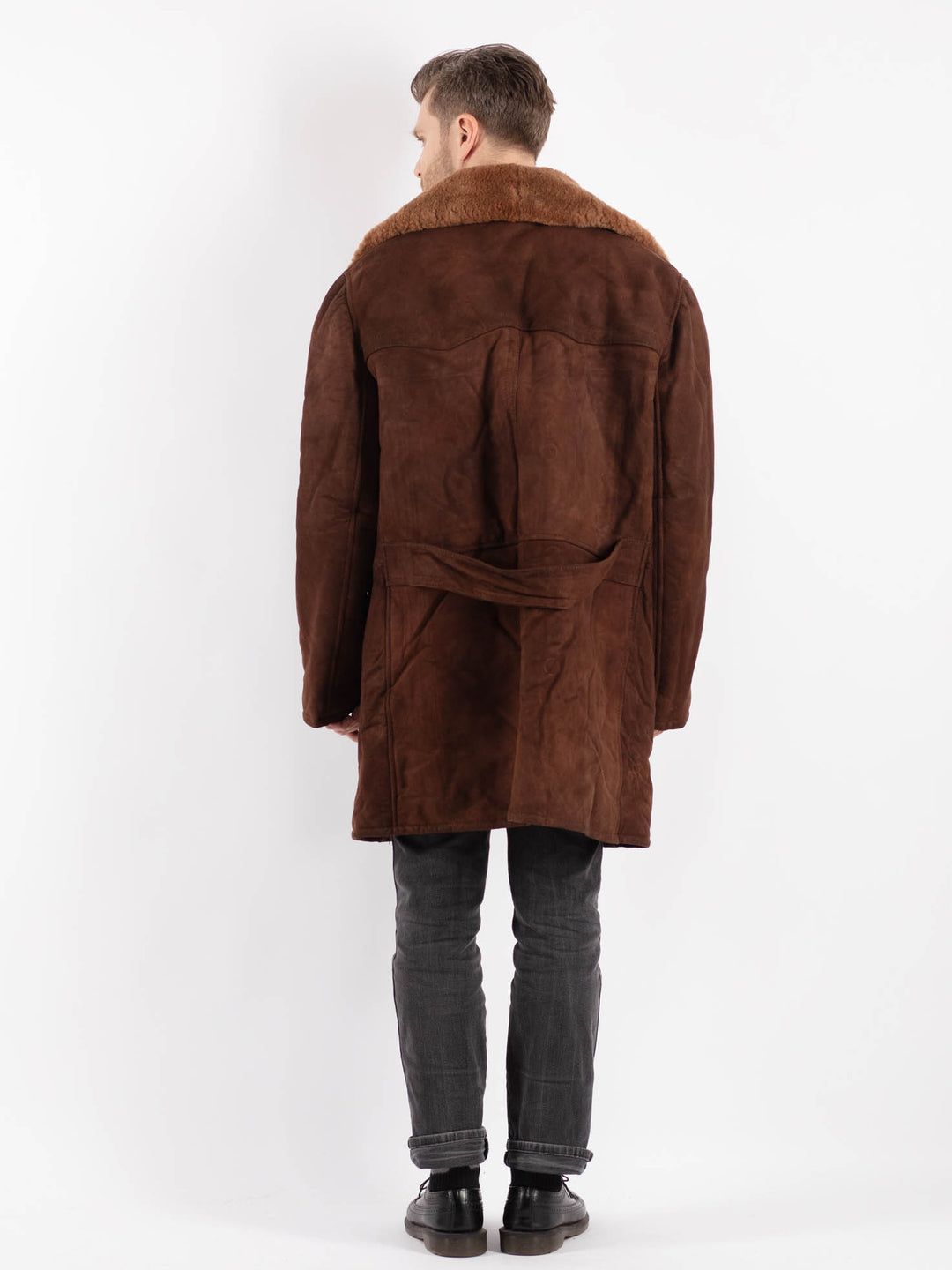Vintage 70's Men Sheepskin Shearling Coat in Brown