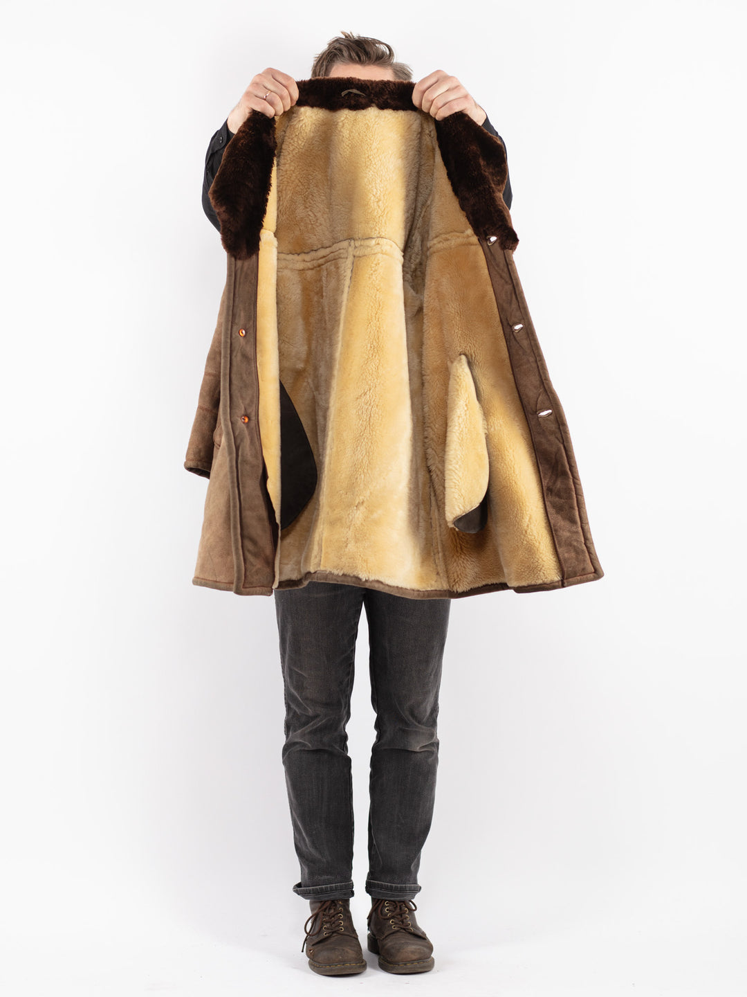 Vintage 70's Men Sheepskin Coat in Beige