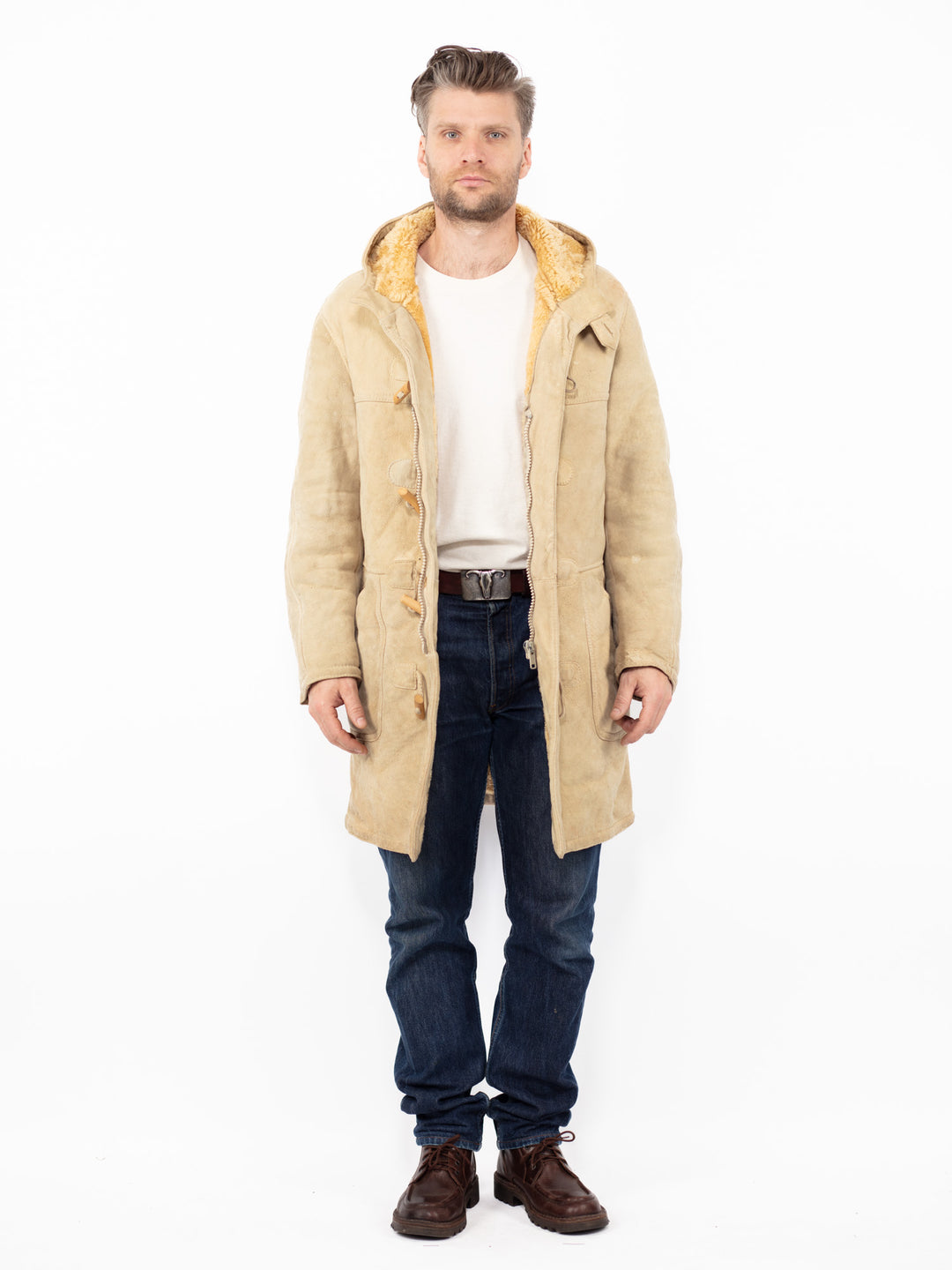 Vintage 70's Men Sheepskin Coat in BeigeZ2579
