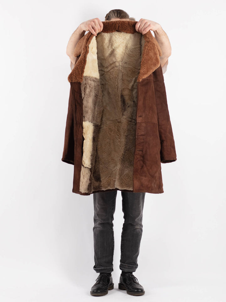 Vintage 70's Men Sheepskin Shearling Coat in Brown