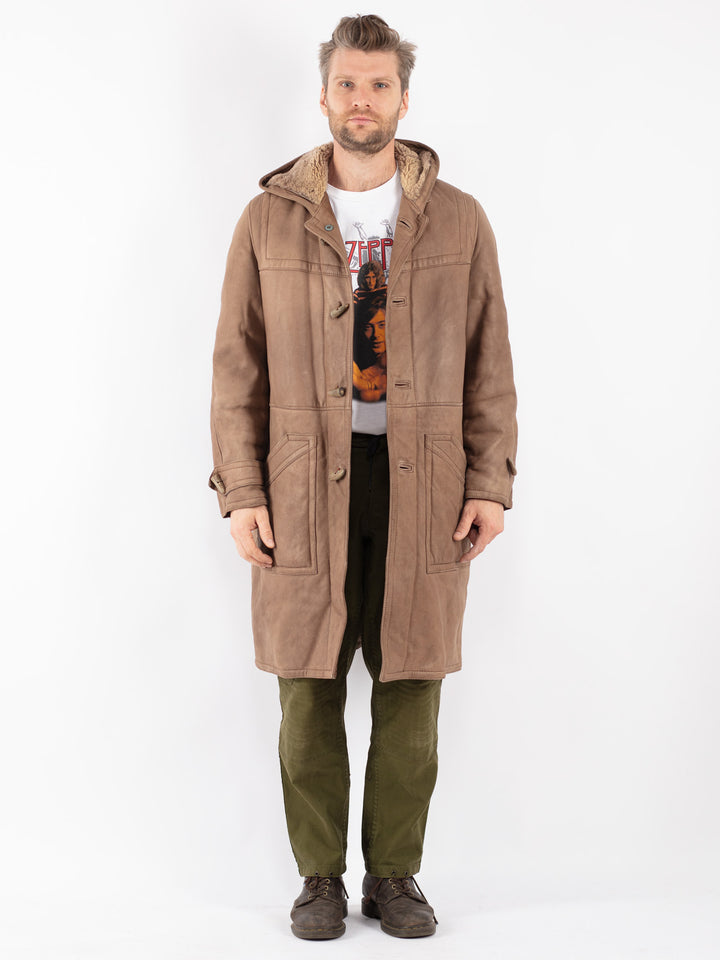 Vintage Men Sheepskin Coat in Beige