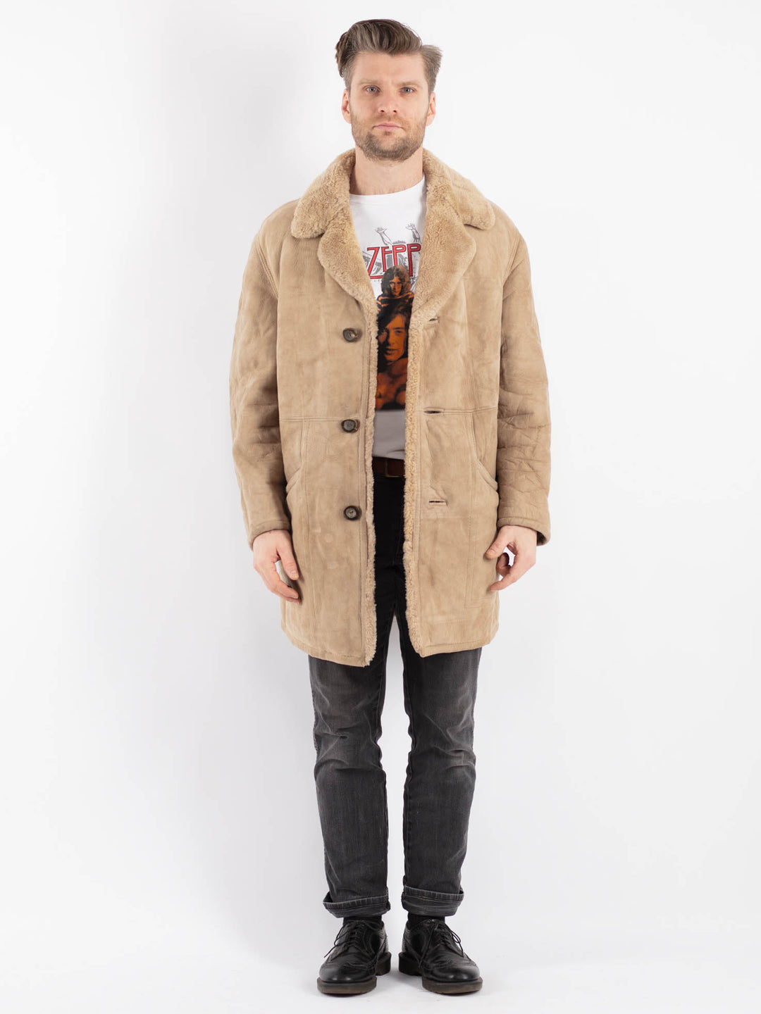 Vintage 70's Men Sheepskin Coat in BeigeZ454