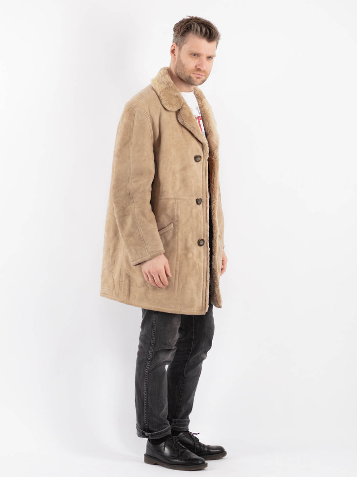 Vintage 70's Men Sheepskin Coat in BeigeZ454