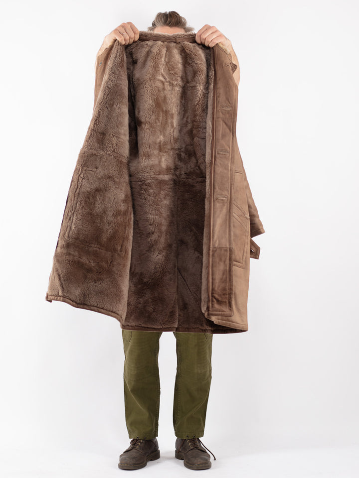 Vintage Men Sheepskin Coat in Beige
