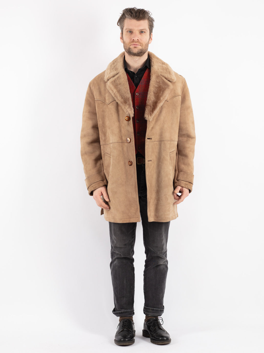 Vintage 70's Men Sheepskin Coat in Beige