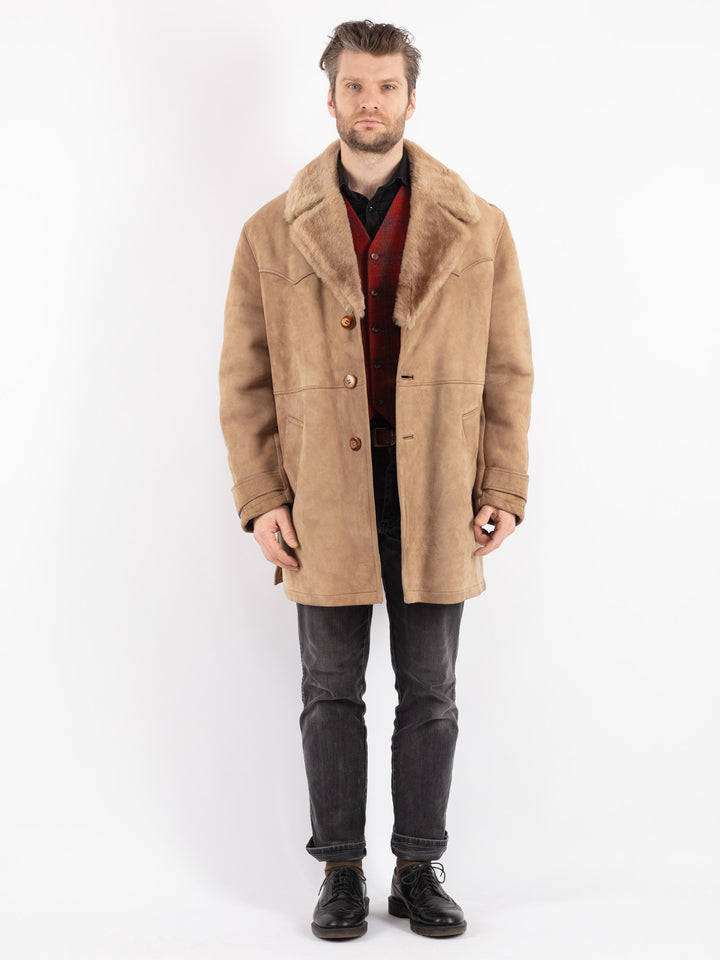 Vintage 70's Men Sheepskin Coat in Beige