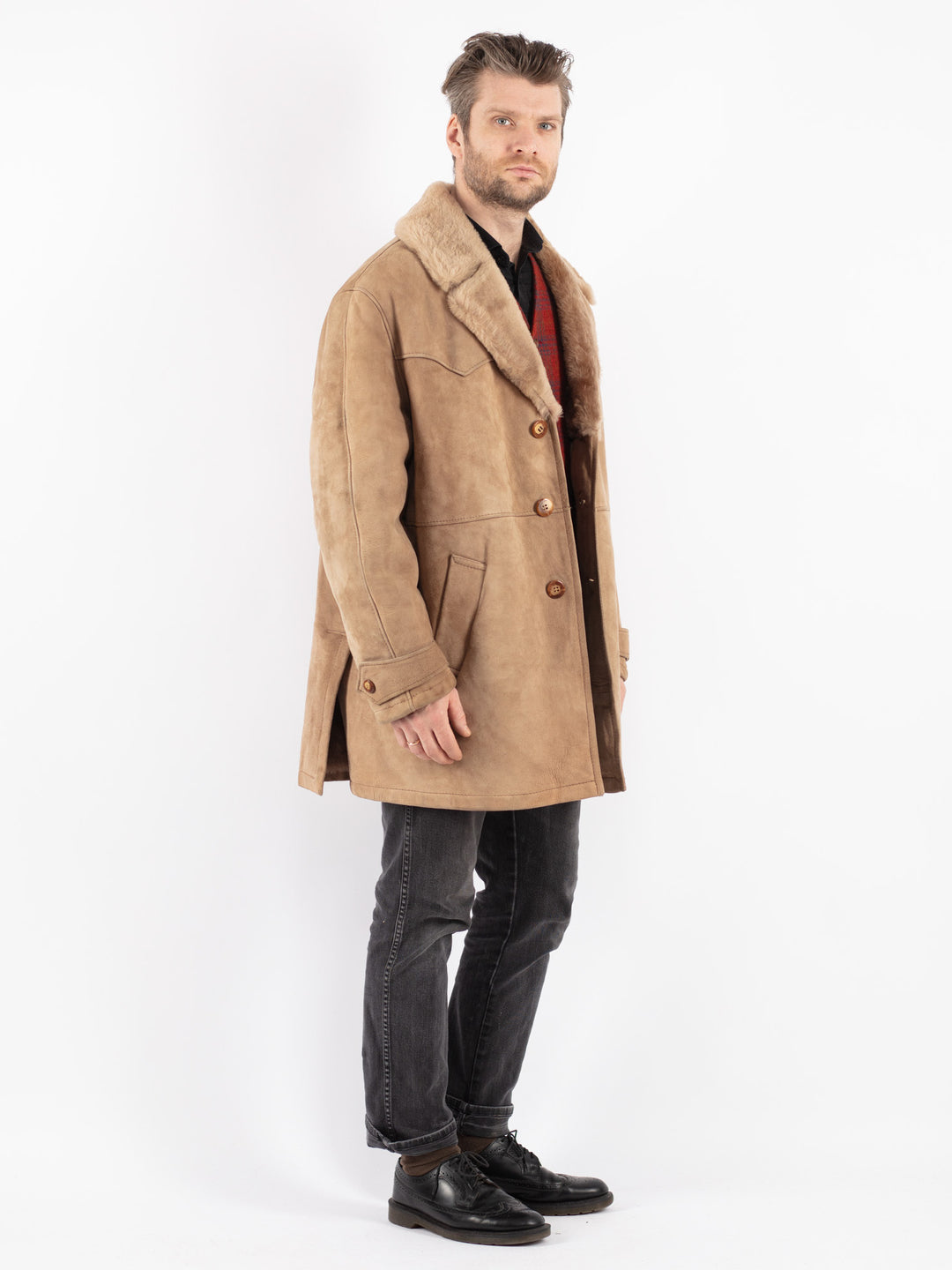 Vintage 70's Men Sheepskin Coat in Beige