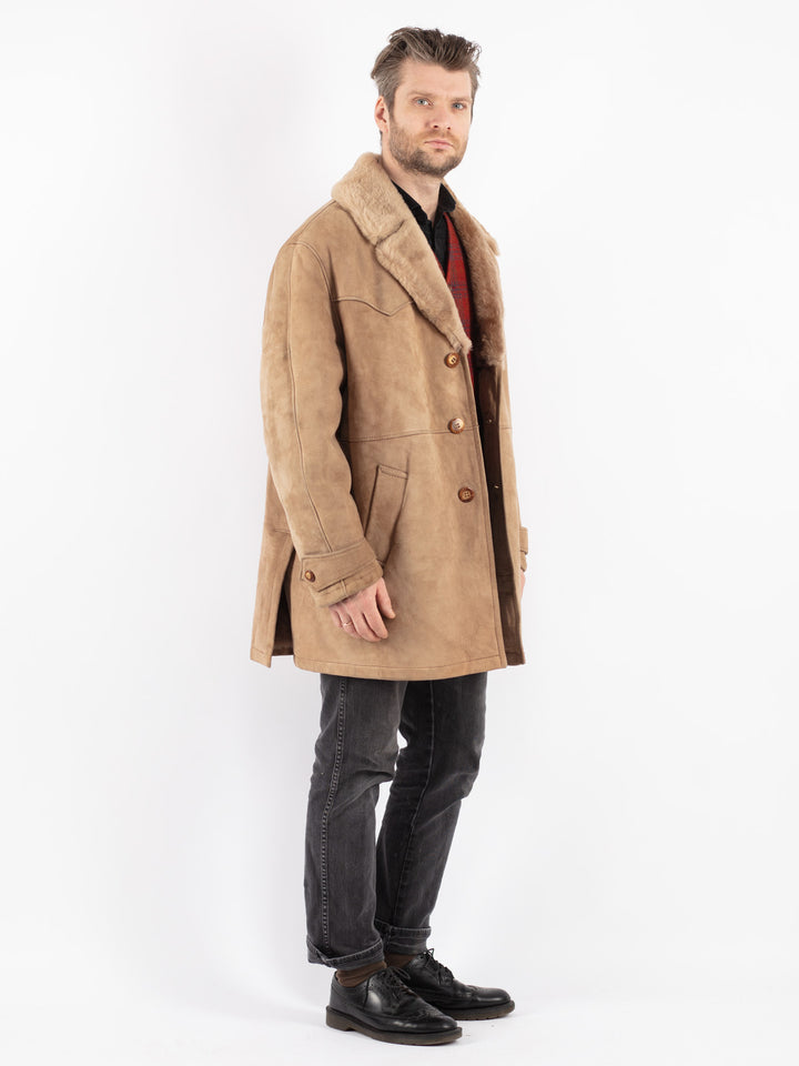 Vintage 70's Men Sheepskin Coat in Beige