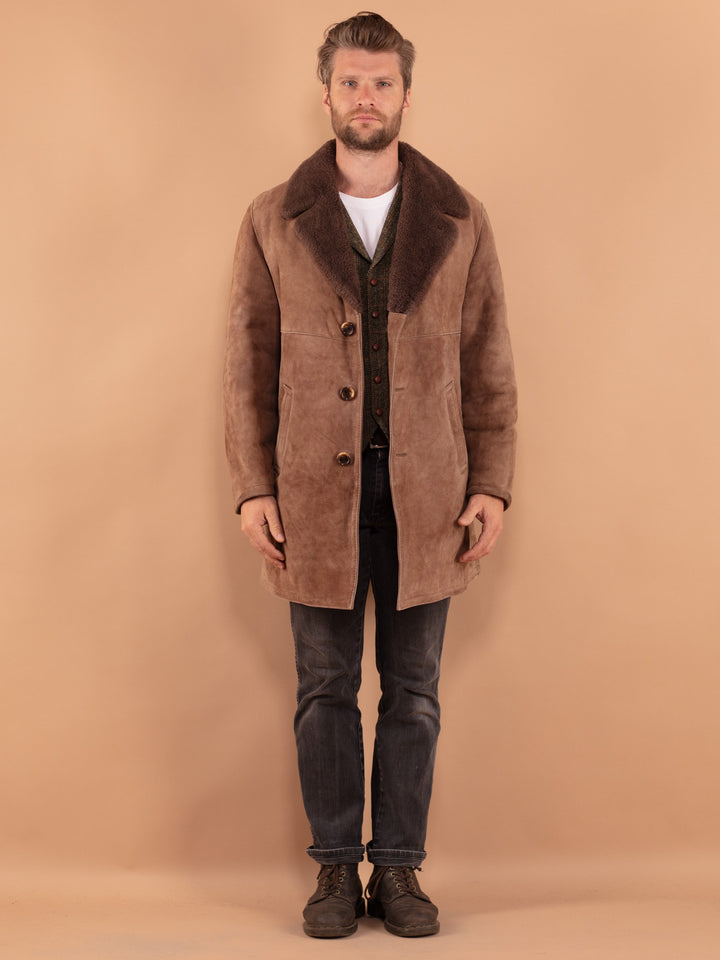 Vintage 70's Men Sheepskin Coat in Beige