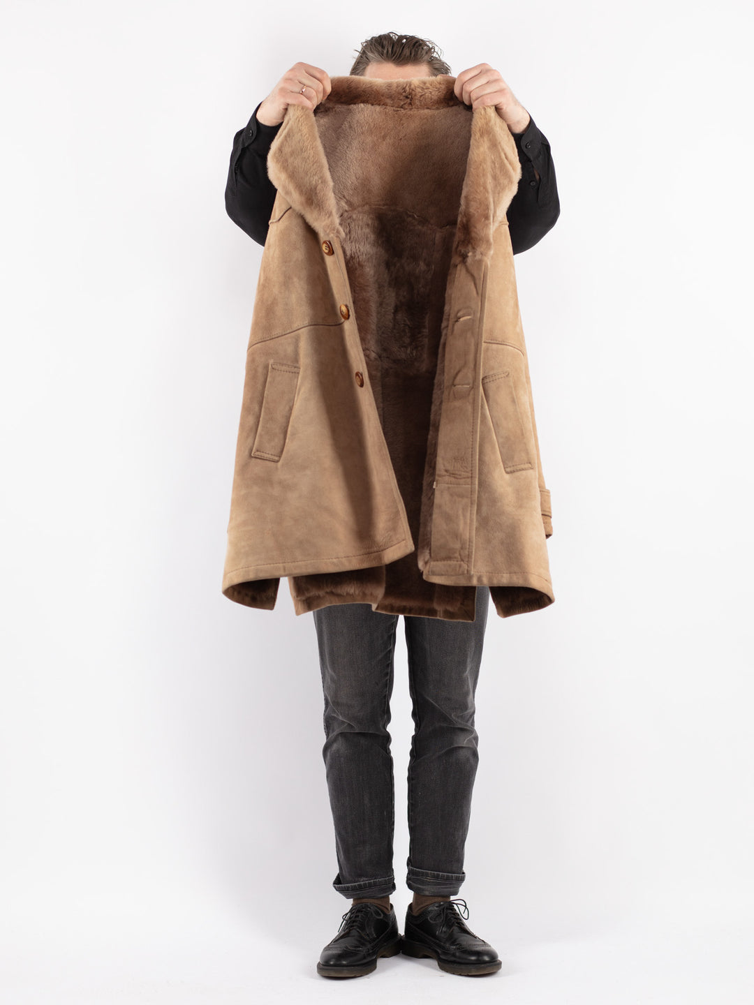 Vintage 70's Men Sheepskin Coat in Beige