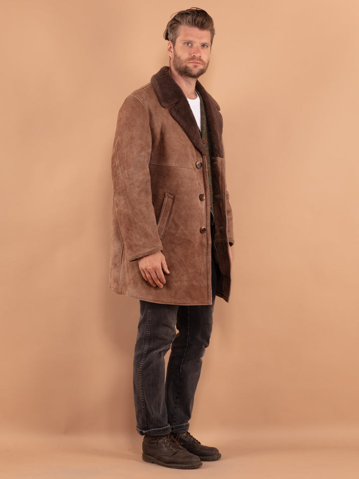 Vintage 70's Men Sheepskin Coat in Beige